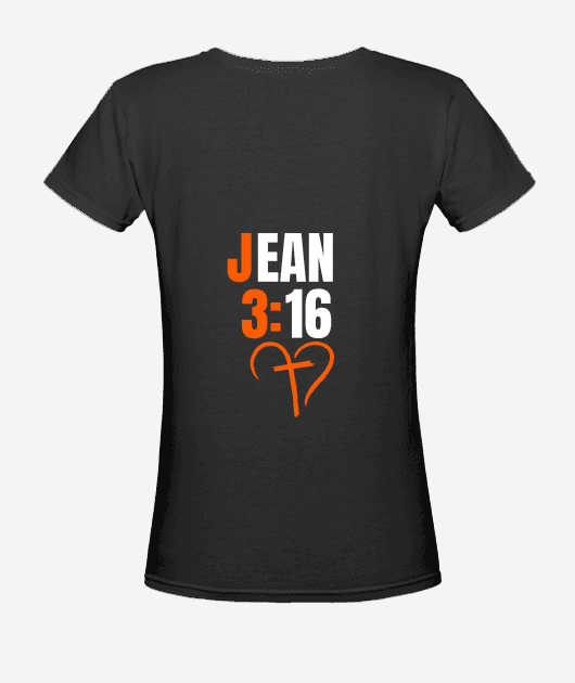 Nouvelle collection T shirt "Il est..." Femme col V visuel blanc et orange