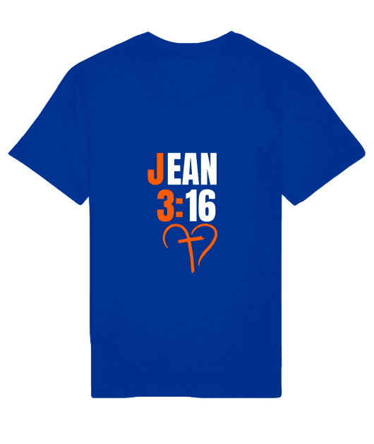 Nouvelle collection T shirt "Il est ..." Bleu ROI visuel blanc et orange